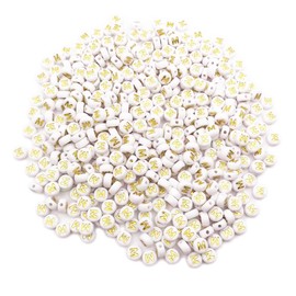 500 abalorio de acrílico de 4 x 7 mm para pulseras de amistad, fabricación de joyas, acrílico plano redondo blanco con abalorio de alfabeto dorado para manualidades, pulseras, collares, llaveros,