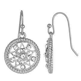 1928 Jewelry Star & Flower Motif Round Clear Crystal Drop Earrings