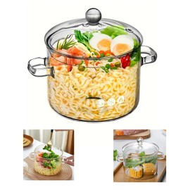 1.6L/57Fl Oz Glass Saucepan with Cover, Stovetop Cooking Pot with Lid and Handle Simmer Pot Clear Soup Pot with Lid, Soup, Milk, Baby Food
