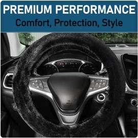 Custom Accessories Black Ultra-Soft Fluffy Steering Wheel Cover, Soft Steering Wheel Cover, Interior Car Accessories, Auto Accessories Interior, Universal Fit for Car Steering Wheels - Black