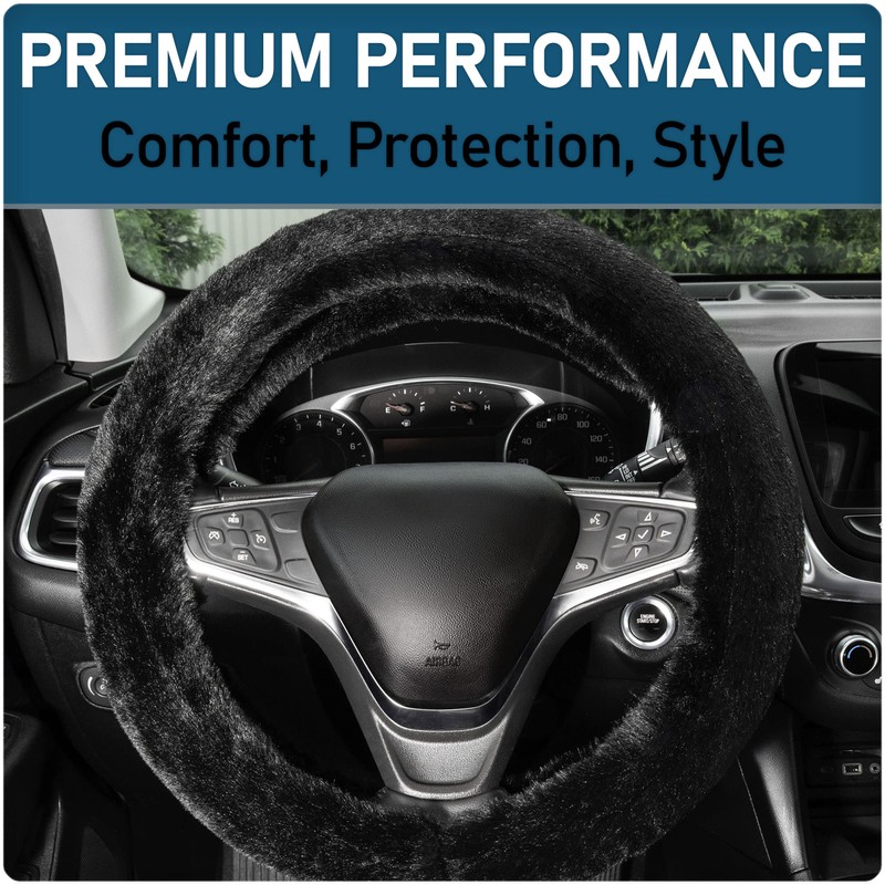 Custom Accessories Black Ultra-Soft Fluffy Steering Wheel Cover, Soft Steering
