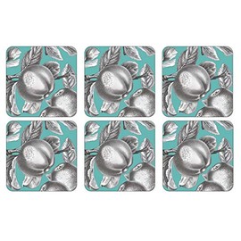 Portmeirion Home & Gifts Pomona Turquoise Cork Backed Coasters Set of 6, Multi Coloured, 10.5 x 10.5cm