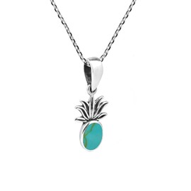 AeraVida Tropical Pineapple Simulated Turquoise Inlay .925 Sterling Silver Necklace Earrings Set