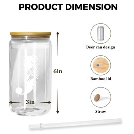HIZEE 16 oz Monogrammed Can Glass Cups with Bamboo Lids and Straw 1 pack,Initial Letter Glass Cup for Iced Coffee Juice Soda - Customized Gifts for Women and Friends (Letter J)
