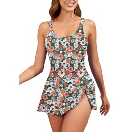 Vozobi Womens One Piece Swimsuits Tummy Control Bathing Suits Tie Knot Skirt Build-in Brief Super Short Bodice Swimdress