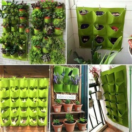 VOANZO Green Garden Vertical Planter Multi Pocket Wall Mount Living Growing Bag Felt Herb Pot Indoor and Outdoor Use - 36 Pockets (100 x 100 H)