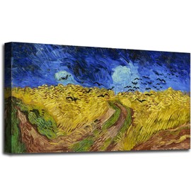 Wheatfield with Crows, Vincent Van Gogh Artwork Reproduction, Giclee Canvas Prints Wall Art Decor for Office Bedroom Home Decoration Framed to Hang - 20"x40"