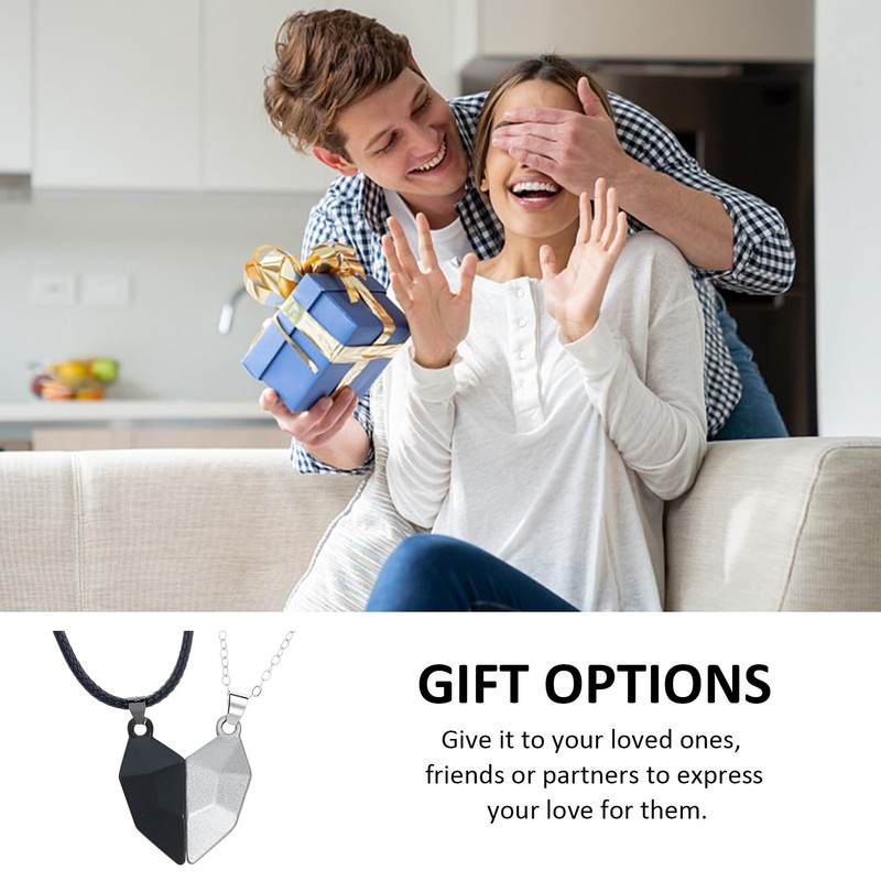 XMNIVATE 2 Pieces Geometric Heart Pendants, Romantic Couple Necklace, Magnetic