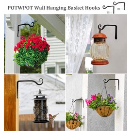POTWPOT Hanging Basket Bracket, 2 Pack Wall Hook Hanging Plant Bracket 6 Inch Hanging Plant Bracket for Flower Basket Plants Bird Feeder Wind Chimes (Style2 - Black)