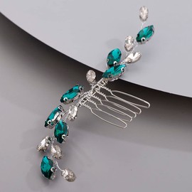 Chargances Bridal Rhinestone Hair Comb Wedding Green Crystal Hair Vine Comb Vintage Handmade Hair Accessories for Bridesmaid Prom Flower Girls (Malachite green)