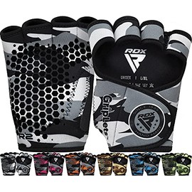 RDX Weight Lifting Gloves Grips, Gym Fitness Workout, Anti Slip Ventilated Open Back Gripper, Strength Training HIIT Exercise Deadlift, Men Women Cycling Rowing Climbing Hanging Pull Ups Gymnastics