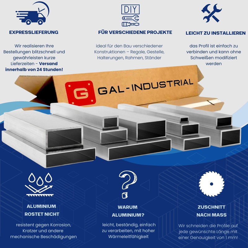 GAL-INDUSTRIAL Aluminium Profile Aluminium Square Tube 20 x 10 x