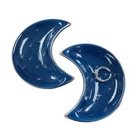 2PCS Jewelry Plate Tray, Ceramic Moon Shaped Decorative Trinket Dish for Storing Rings Earrings Necklaces Crystals Stones, Novelty Accessory Organizer for Islamic Muslim in Vanity Bathroom