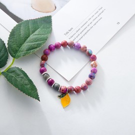 Lemons Fruit Charms Lemon Themed Gifts Lemon Accessories Lemon Jewelry Bracelets for Women fruit charms bracelet (Rehmannia stone lemon)