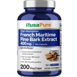 NusaPure French Maritime Pine Bark Extract 400mg per Veggie Caps 200-Day Supply Bioperine Non-GMO Vegan