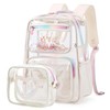 KIDNUO Clear Backpack for Girls 2 PCS Backpacks Set,Heavy Duty Bookbag Stadium Approved Daypack Transparent School Bag See Through Bookbags for Kids Elementary College Students Teens Sport Beige