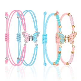 EHDWXVZM Pack of 4 Braided Butterfly Bracelets, Friendship Bracelets, Bracelets for Girls, Matching Bracelets, Bracelets for Best Friends, Friendship Bracelets for Girls, Wax rope, No