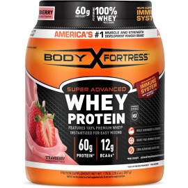 Body Fortress Super Advanced 100% Premium Whey Protein Powder, Strawberry, 1.78l
