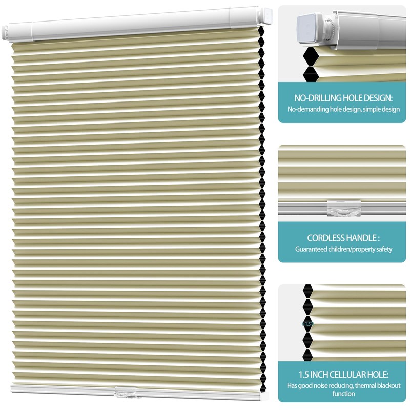 Myshade No Drill Blackout Shades Tension Cordless Cellular Blinds for