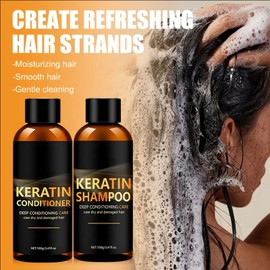 Keratin Shampoo and Conditioner Set, Travel Size Shampoo & Conditioner Set Sulfate-Free Nourishing & Moisturizing Formula for Dry Damaged Curly Straight or Color Treated Hair, 2 x 3.41 Fl Oz