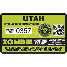 Utah UT Zombie Hunting Permit - Hunter Response Team Unit 4" Outbreak Sticker