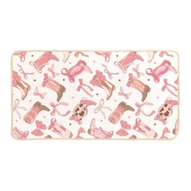 ETYZE Welcome Mat Pink Preppy Bedroom Bathroom Kitchen Mats, Western Cowgirl Boots Decor Indoor Front Door Mats, Cowgirls Gift for Girls Sisters Friends, 30 x 16 Inch