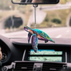 2Pcs Sea Turtle Hanging Ornament for Car Rearview Mirror Decor Cute Turtle Automobile Interior Bag Keychain Accessory for Men Women Gift Mirrors
