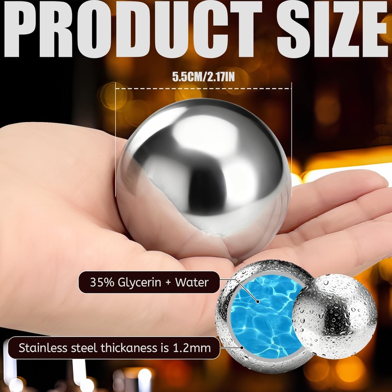 Reusable Stainless Steel Ice Cubes - 2 XL 55mm Cooling