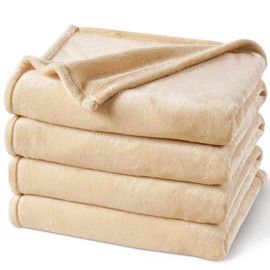 PHF Cuddly Fluffy Fleece Blanket, Oeko-Tex Soft Warm Blanket, Bedspread, Throw Blanket for the Sofa, Bed, Beige, 130 x 150 cm