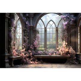 Xiaoterna 2.7 x 1.8 m Fairytale Castle Flowers Backdrop Luxury Palace Wedding European Building Background Indoor Background Girls Birthday Wedding Bridal Shower Party Decoration
