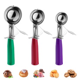 Ice Cream Scoop Set, Cookie Scoop Set, Ice Cream Scooper with Trigger, Melon Baller Scoop 3 Pcs Set Large Medium Small Ice Cream Scoops 18/8 Stainless Steel Ice Scooper for Kids & Families - Elegant Gift Package