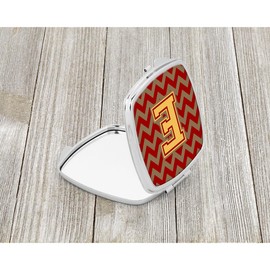 Caroline's Treasures Letter E Chevron Garnet and Gold Compact Travel Mirrors, Multicolor