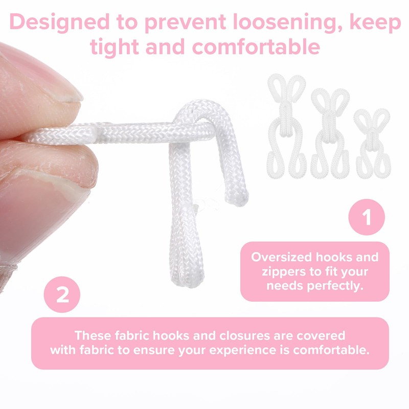 36 Pairs Sewing Hooks and Eyes Closure, 2.2/2.8/3.5cm White Metal