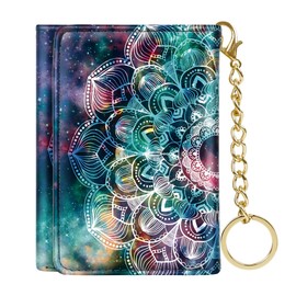 Simikol Trifold Womens Wallet Small Slim RFID Blocking Card Wallet Cute Credit Card Holder Leather Mini Purse with Cash Pocket 7 Card Slots ID Window, Mandala