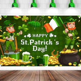 Large Happy St. Patrick's Day Banner, St. Patricks Day Decorations St Patricks Day Backdrops for Photography, Shamrock Banner for Irish Party Home Outdoor Supplies Décor