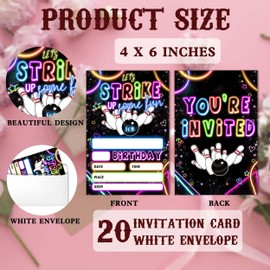 SIXEIGHT Glow bowling Birthday Invitations, Let's Strike Up Neon Birthday Party Invitations, 20 Party Invitations with Envelopes for Girls Boys, Birthday Party Favor & Decoration (4"x6")-A23