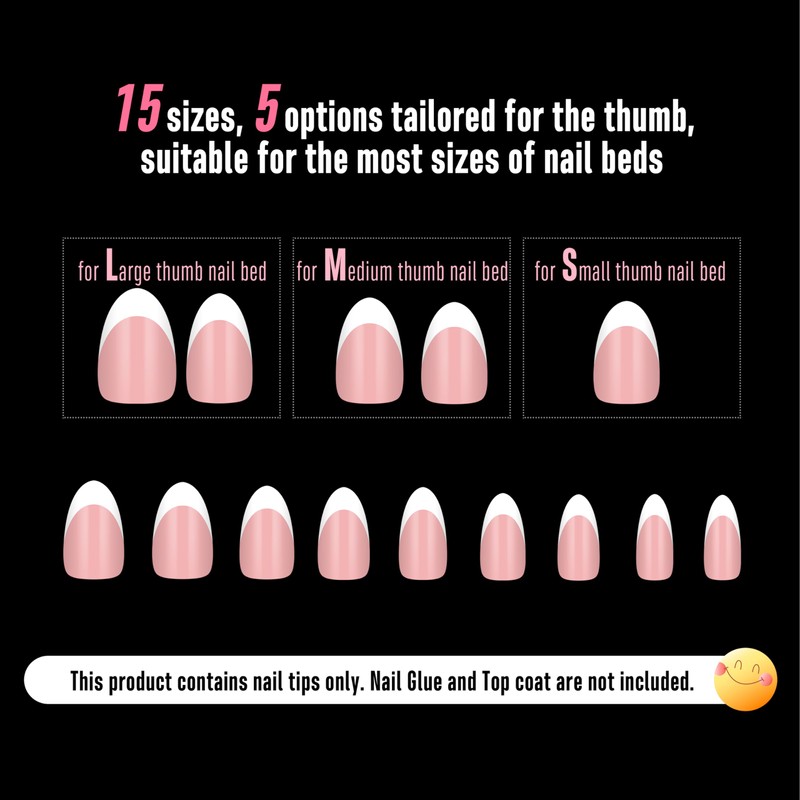 NOVO OVO White French Tip Almond Nail Tips Press on