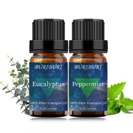 BURIBURI Eucalyptus Oil and Peppermint Essential Oil, 100% Pure, Undiluted, Natural, Organic Aromatherapy Eucalyptus Essential Oils Gift Set, 10MLx2
