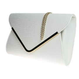 Girly HandBags Animal Print Flat Envelope Evening Clutch Bag Ladies Blue Brown Black Metal (White)(Size: W 33, H 20, D 7 cm (W 13, H 8, D 3 inches))