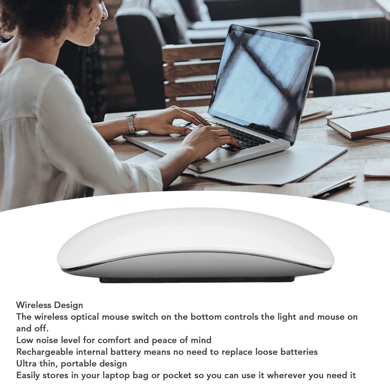 Wireless Bluetooth Mouse Ergonomic Curved Optical Touch USB C Rechargeable