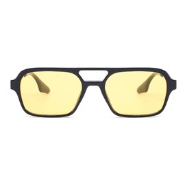 OSAGAMA Vintage Square Sunglasses for Women Men 70s Small Glasses Metal Frame, black/yellow