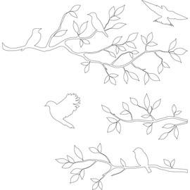 Picniva Matte White 16'' X 24'' Burnish Birds & Blossoms Vinyl Wall Decal Art Décor