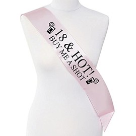 Smartypants 18 & Hot Buy me a shot Birthday Girl Night out 18th Celebrations Sash Banner Ribbon BABY PINK