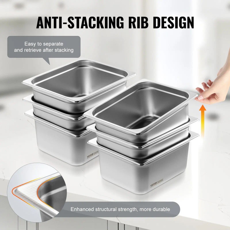 6 Pack 1/2 Size Anti-Jam Commercial Kitchen Steel Fabrication 0.8mm