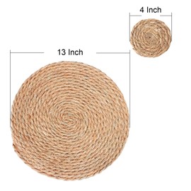 Round Woven Placemats Set of 6, 13 inch Plate Chargers with Coasters Set of 6, Natural Place mats for Dining Table Decor, Boho Farmhouse Rustic Rattan Wicker Table Mats Chargers for Dinner Plates