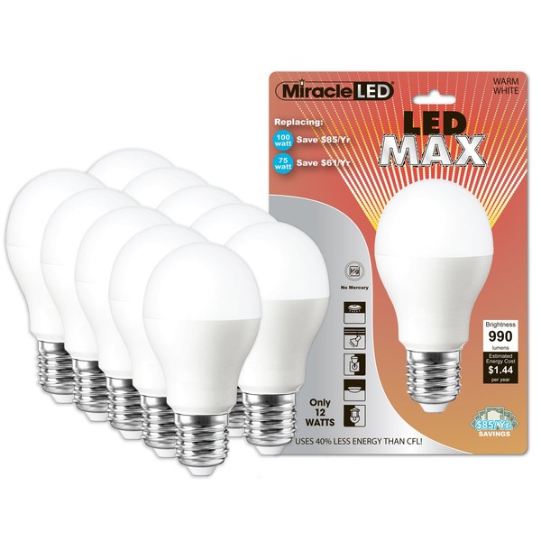 Miracle LED MAX, Replaces 100W Household Bulbs, Outperforms Floods in 9-20' Tall Ceilings, Soft White, 10 Pack (604745)