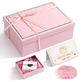 Luxury Gift Box for Presents, 25x18x8.5cm Elegant Gift Box with Lids Raffia Ribbon, Exquisite Birthday Present Box for Birthday Wedding Anniversary Valentine's Day, Pink