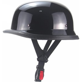 QICHAO Motorcycle Helmets, Personality Vintage Adult Half Helmet Open Face DOT Approved, Motorcycle Helmet-Black,L