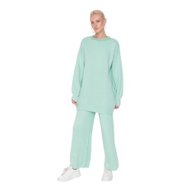 Trendyol Women's Woman Flat Woven Modest Top-Bottom Sets Coordinated Outfit, Mint, M