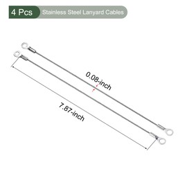YOKIVE 4 Pcs Stainless Steel Lanyard Cables, Eyelets Ended Security Wire Rope | Great for Doors, Curtains, Hanging Lamps (Silver, 2mmx20cm)